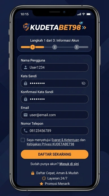 Tampilan halaman daftar kudetabet98